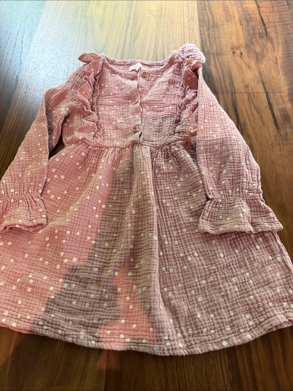 Grayson Collective Girls Pink Ruffle Long-Sleeve Dot Dress
